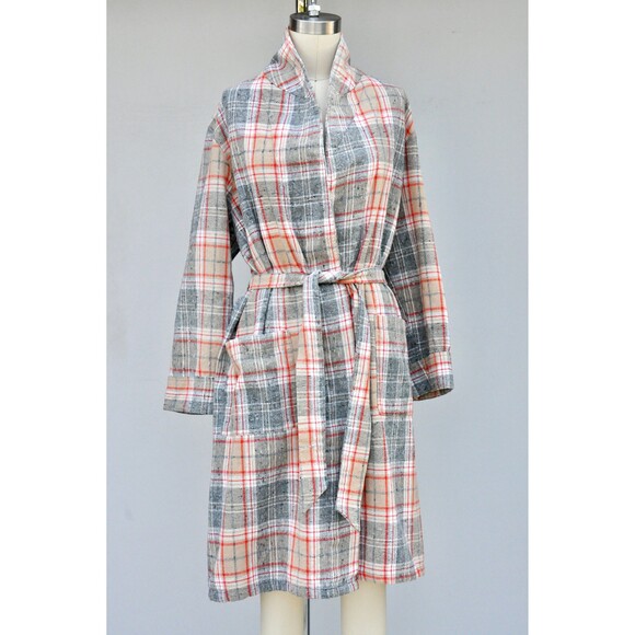 Vintage Unisex Checkered Plaid Robe Bed Jacket Layering Loungewear Duster S - M - Picture 6 of 8